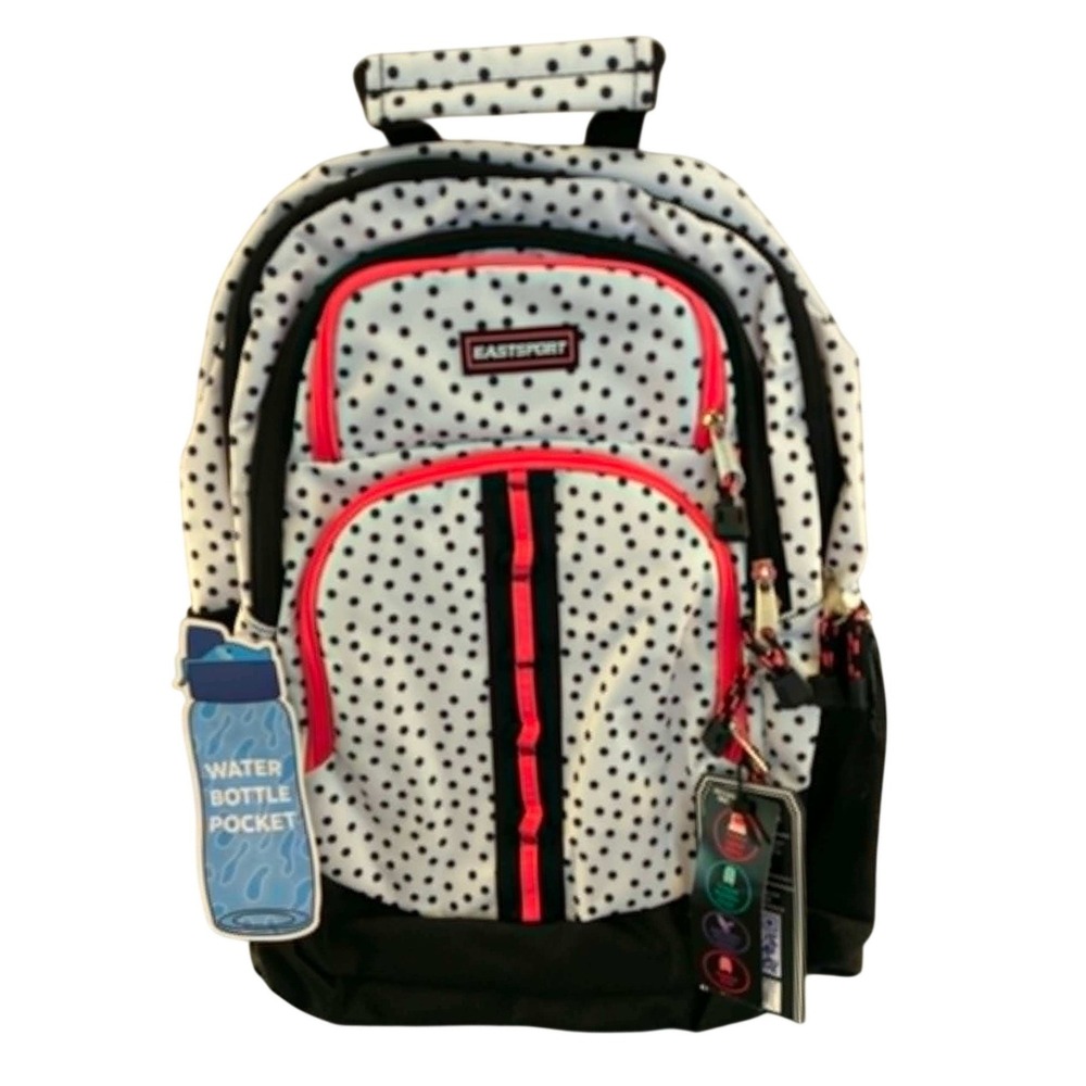 Eastsport Backpack Kids White Black Polka Dot Pink Trim‎ Multi Pocket Y2K School